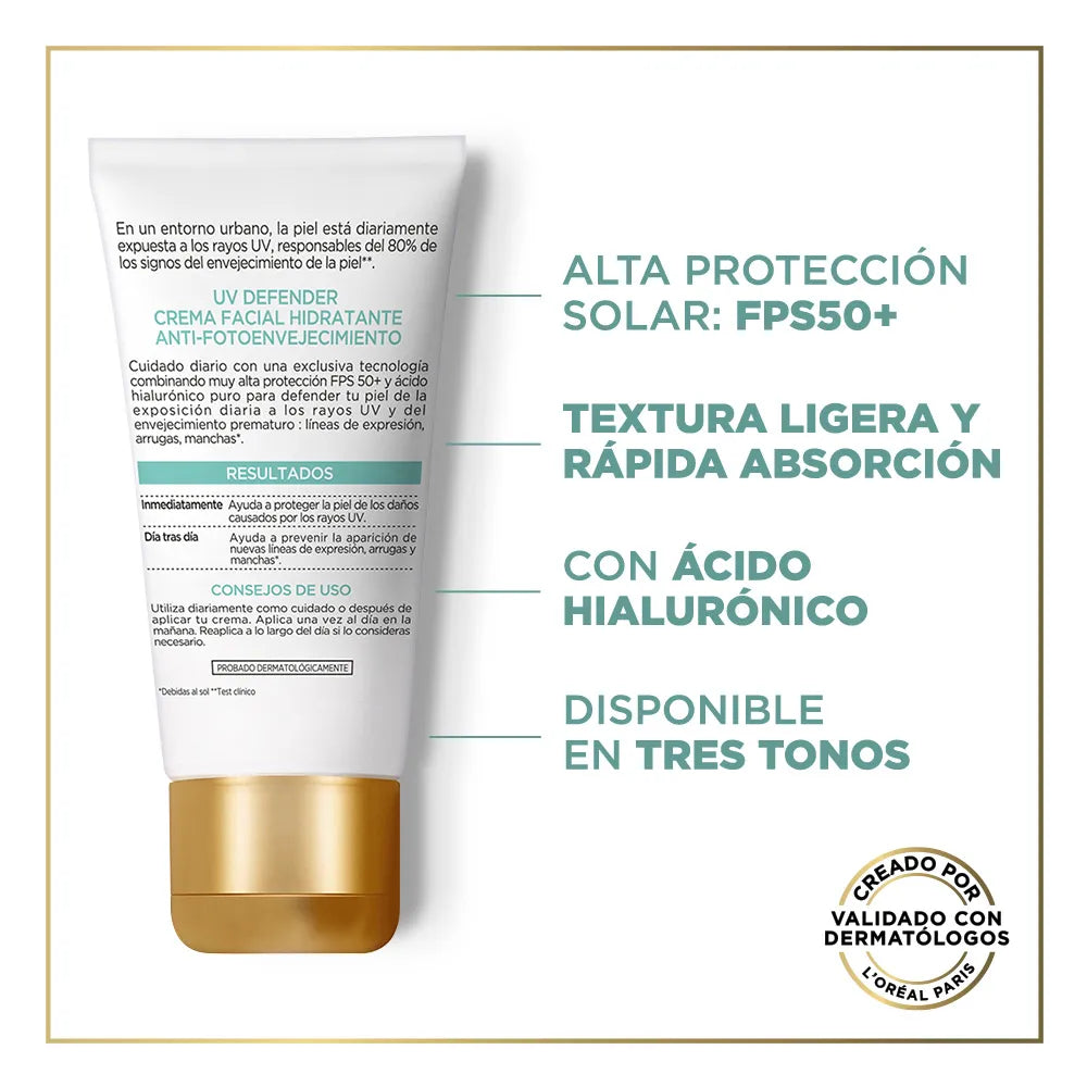 Protector Solar con Color UV Defender 12h Antibrillo FPS50+ Loreal