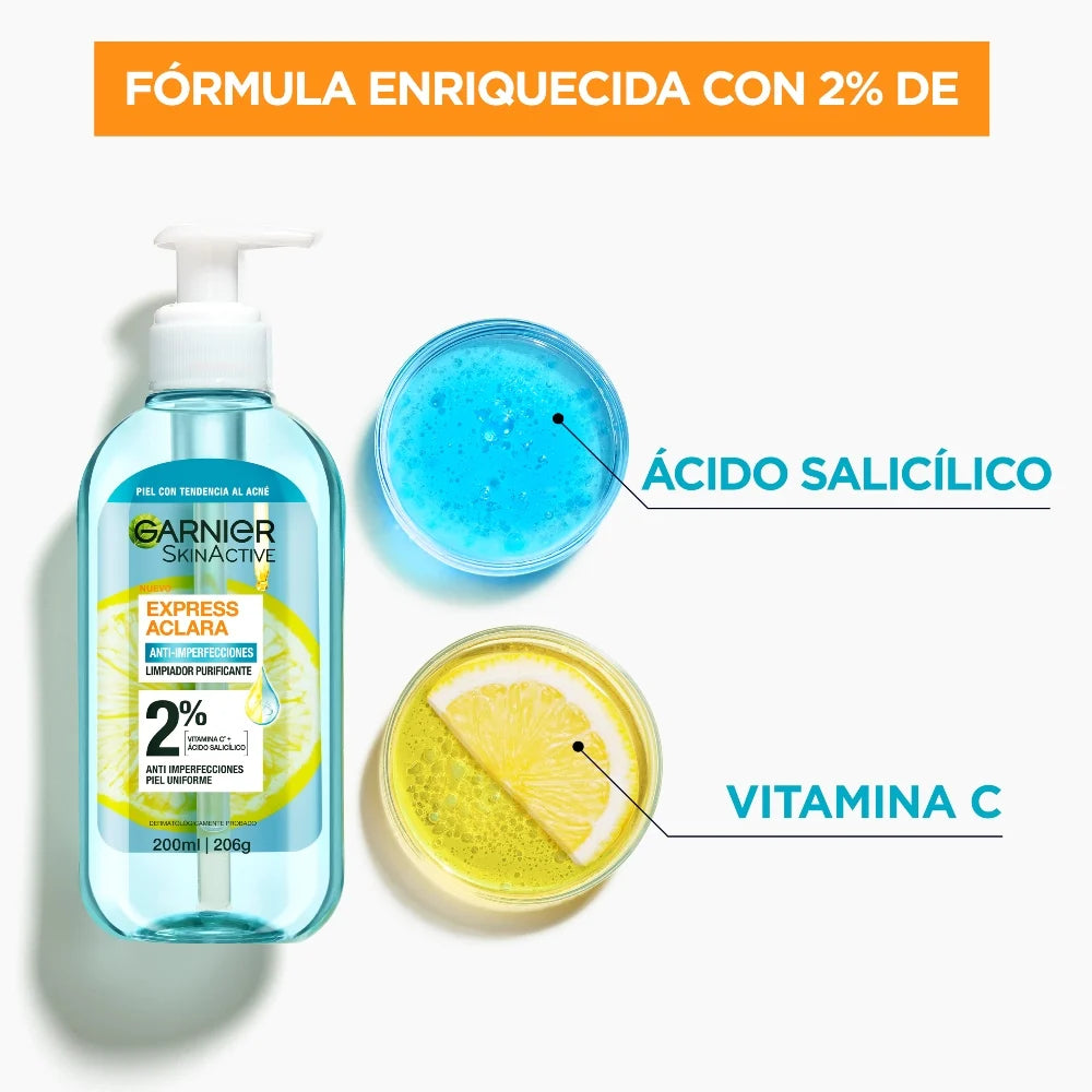 Limpiador Facial Garnier Purificante Gel Express Aclara Anti Imperfecciones Frasco x 200ml