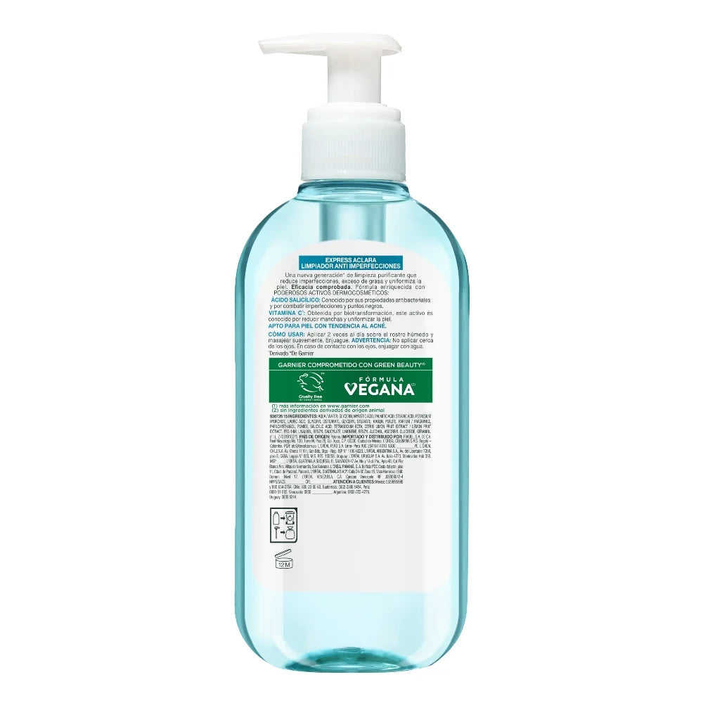 Limpiador Facial Garnier Purificante Gel Express Aclara Anti Imperfecciones Frasco x 200ml