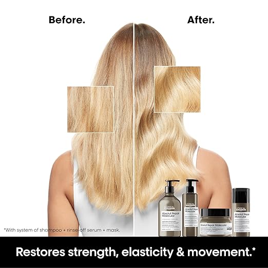 Absolut Repair Molecular Rinse Off Serum - Tratamiento de acondicionamiento profundo para todo tipo de cabello dañado, repara daños y restaura la fuerza Loreal 250ml