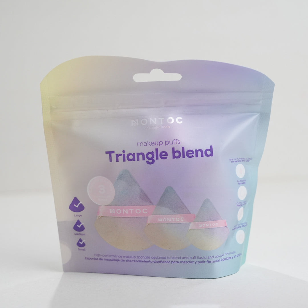 Set de borlas triangulares para maquillaje X3 Tornasol Montoc