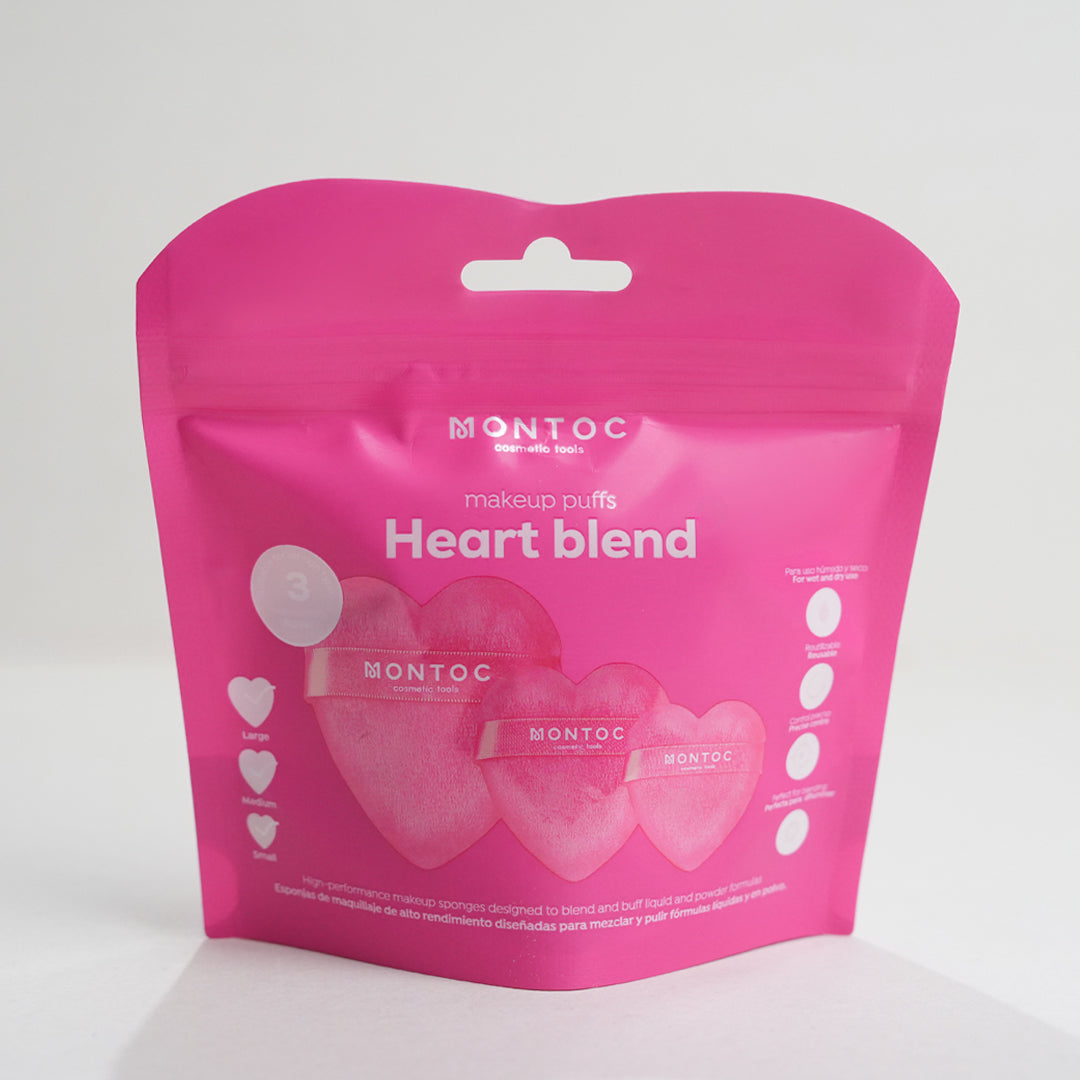 Set de borlas corazón para maquillaje X3 Fucsia Montoc
