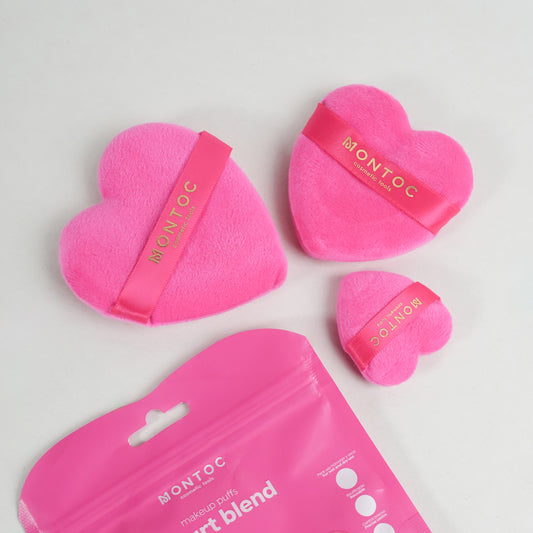 Set de borlas corazón para maquillaje X3 Fucsia Montoc