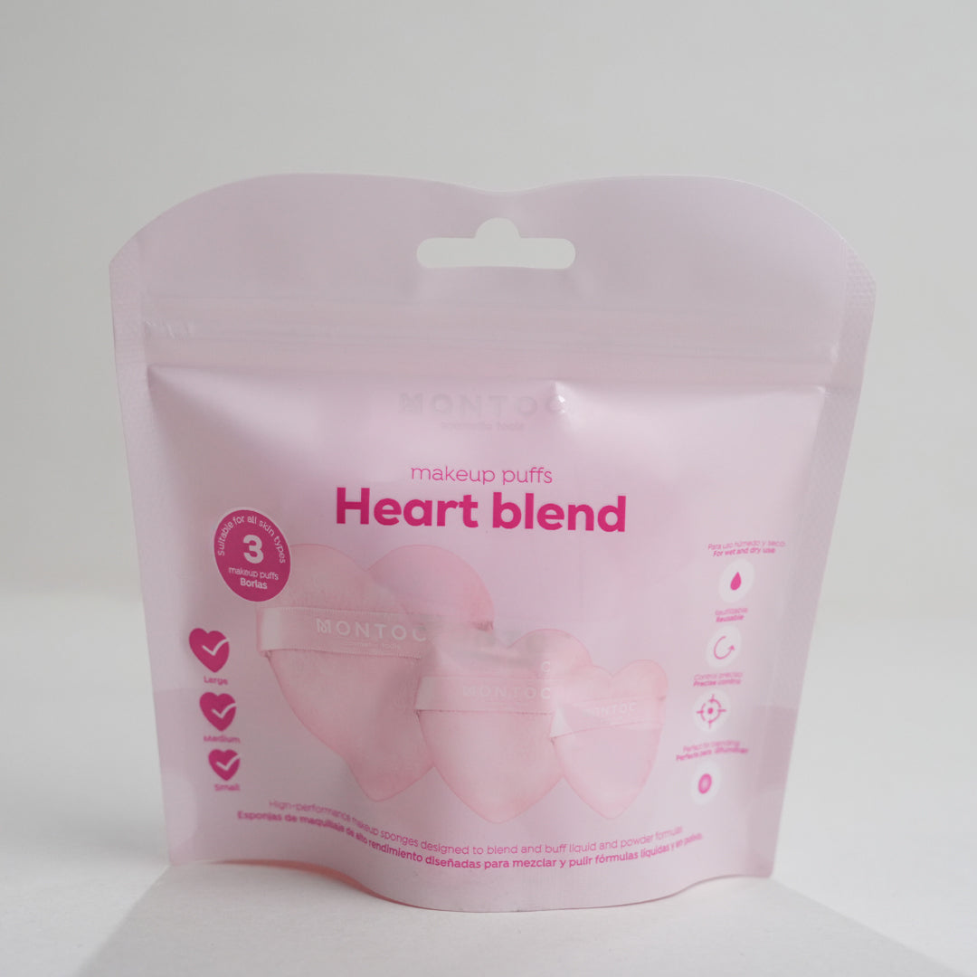Set de borlas corazón para maquillaje X3 Rosa Montoc