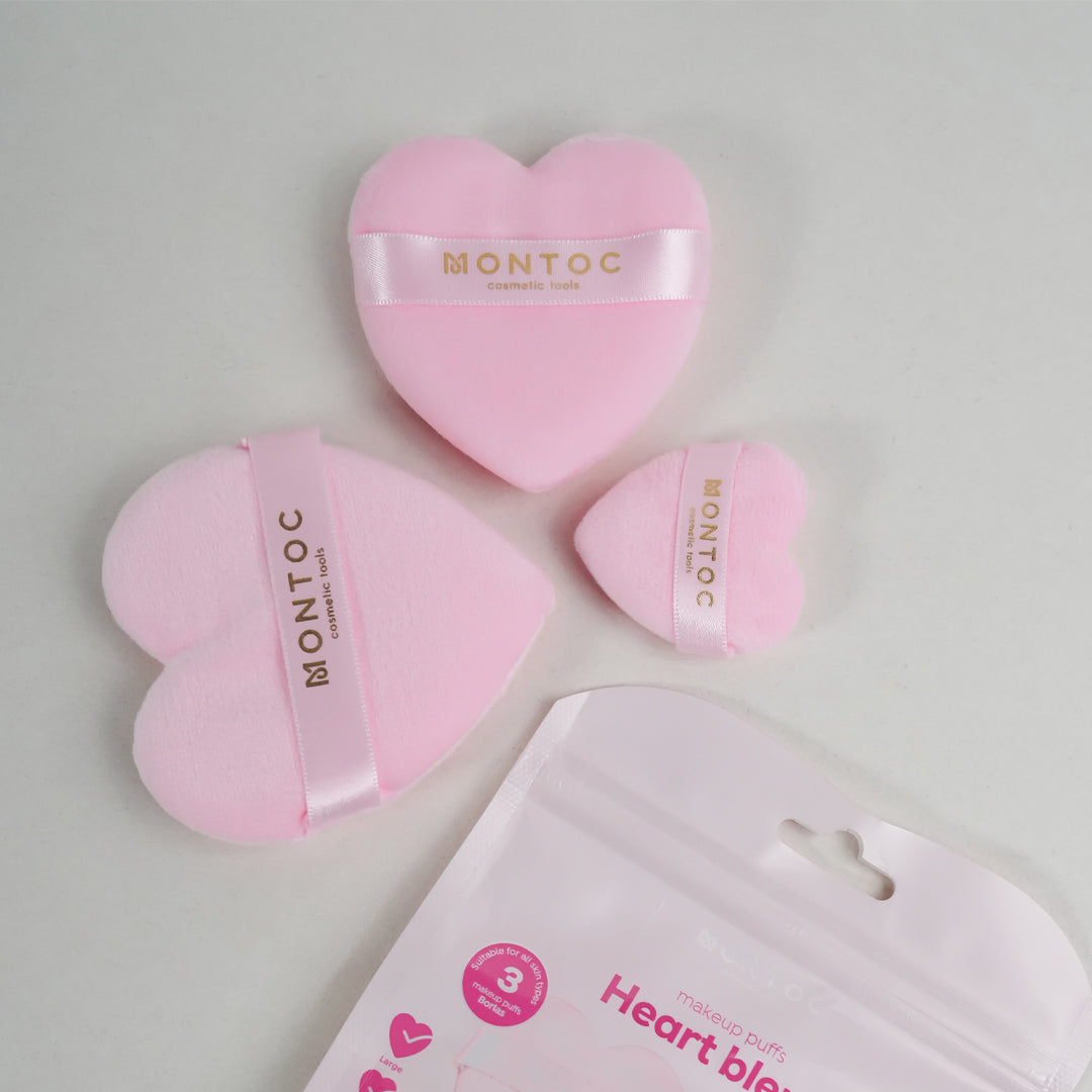 Set de borlas corazón para maquillaje X3 Rosa Montoc