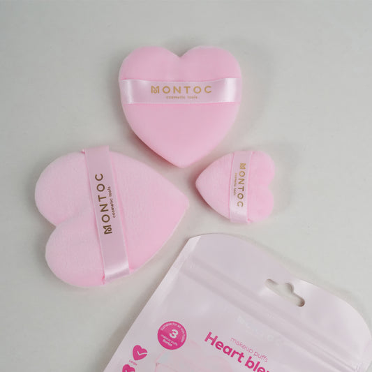 Set de borlas corazón para maquillaje X3 Rosa Montoc