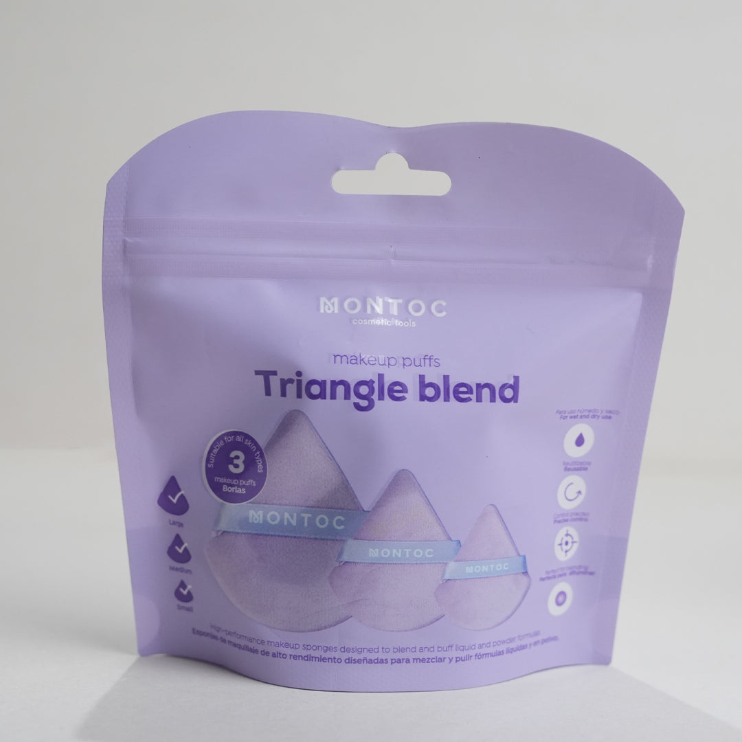 Set de borlas triangulares para maquillaje X3 Lila Montoc