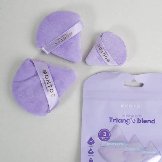 Set de borlas triangulares para maquillaje X3 Lila Montoc