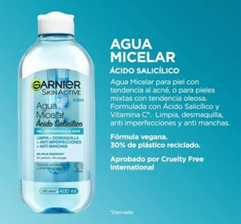 Agua Micelar Garnier con acido salicílico x 400ml