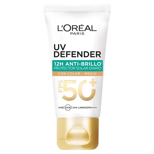 Protector Solar con Color UV Defender 12h Antibrillo FPS50+ Loreal