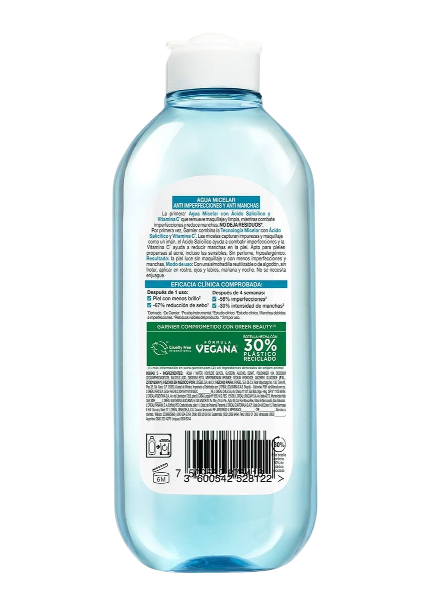 Agua Micelar Anti-Imperfecciones Con Ácido Salicílico 400 ML