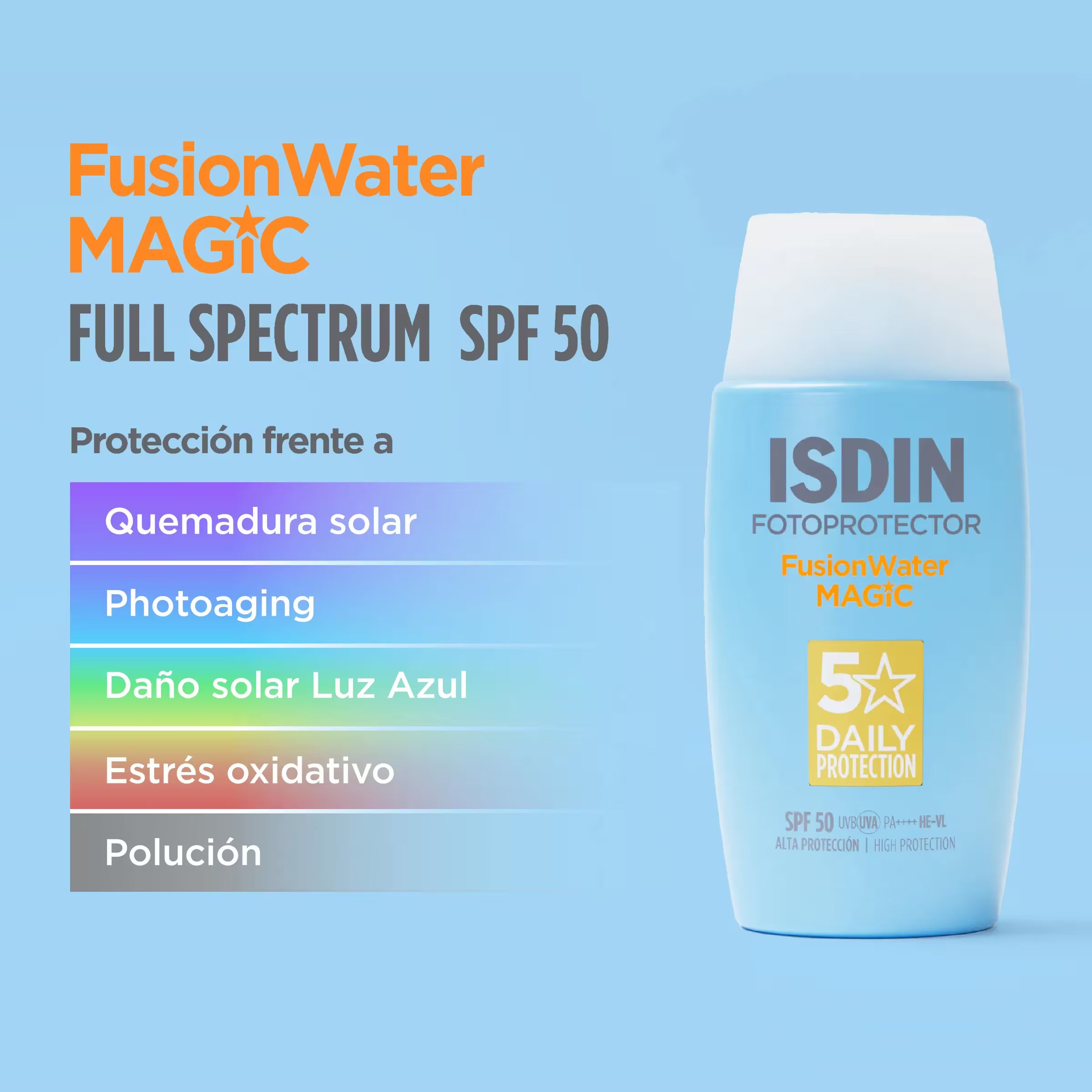 Isdin fotoprotector fusion water magic 50ml Hidratación y textura ultra ligera.